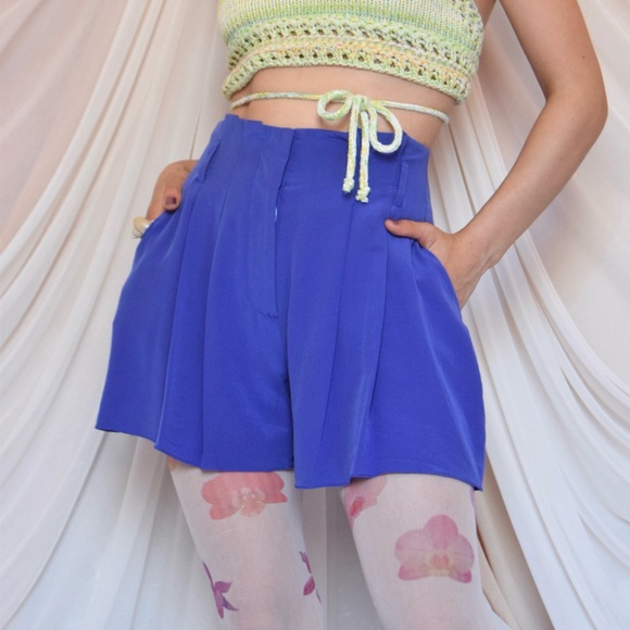 Juicy Couture Indigo 100% Silk High-waisted lightweight shorts - Picture 1 of 6